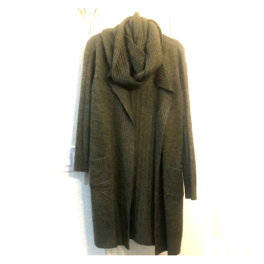Open front built in scarf long cardigan